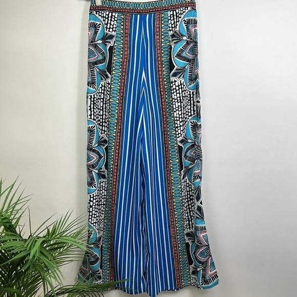 NWT Jealous Tomato Wide Leg High Waist Palazzo Pants Colorful Resort Tribal M - Picture 2 of 7